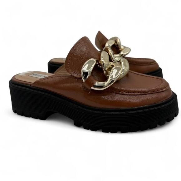 Madden Girl “Dollie” Chain Mules Brown Chunky Slip-On Loafers Women's Size 6.5 - Picture 3 of 6